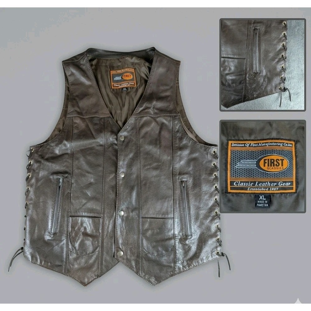 Leather Vest XL Biker Classic Side Laces‎ Motorcycle Rider Vest Moto Gorpcore